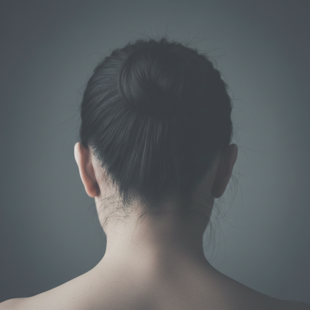 segmento cervical Tensión muscular en cuello y hombros cargados, representando la memoria corporal del exceso de control y las responsabilidade